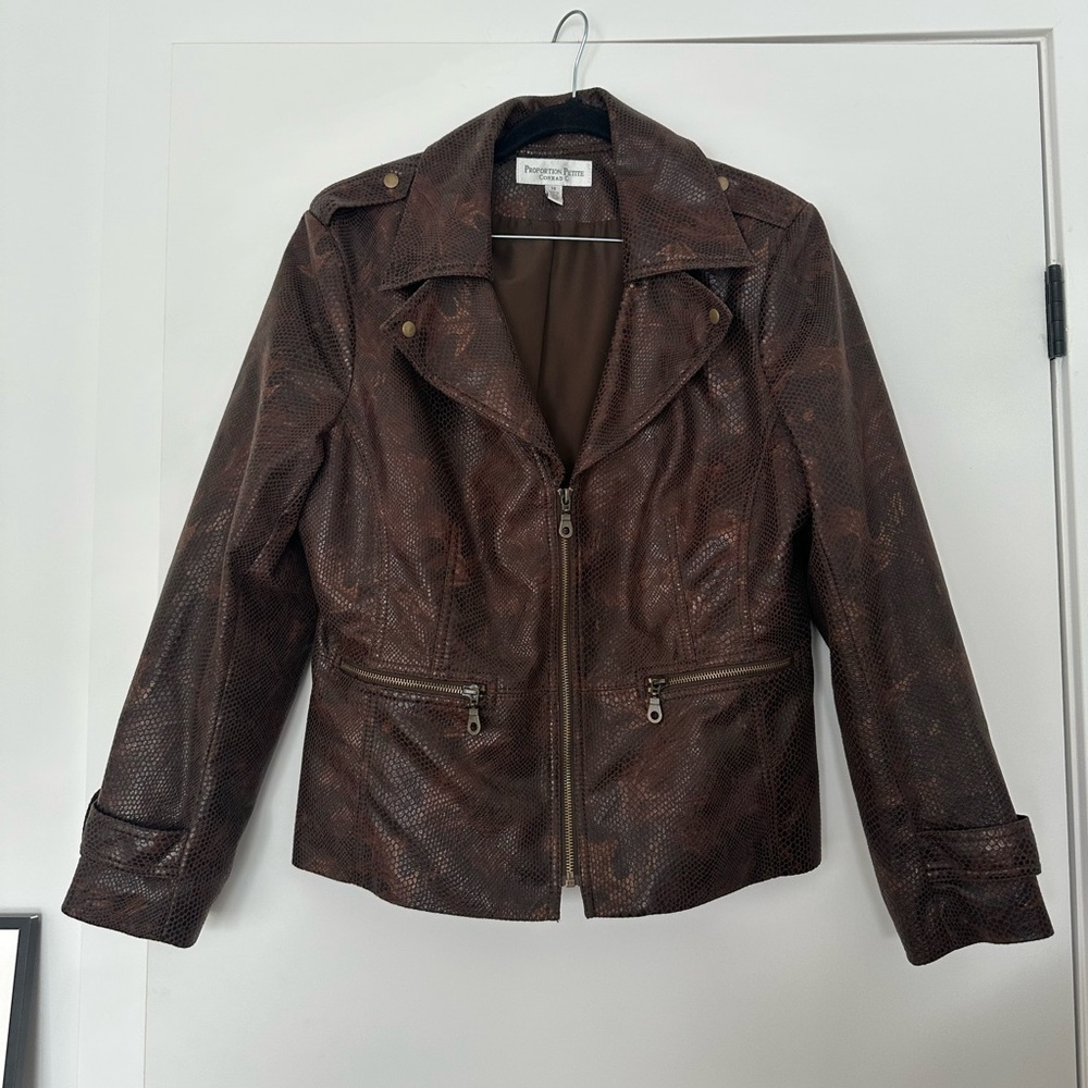 Snake pattern faux leather like jacket